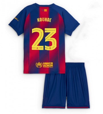 Barcelona Jules Kounde #23 Prima Maglia Bambino 2025-26 Manica Corta (+ Pantaloni corti)